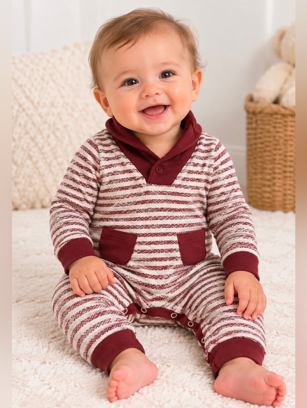Cat & Jack Baby Onesie Romper 6–9 Months Burgundy Stripe Long Sleeve